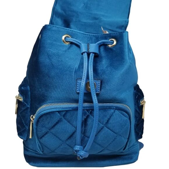 Teal Blue Quilted Drawstring backpack purse main image 4